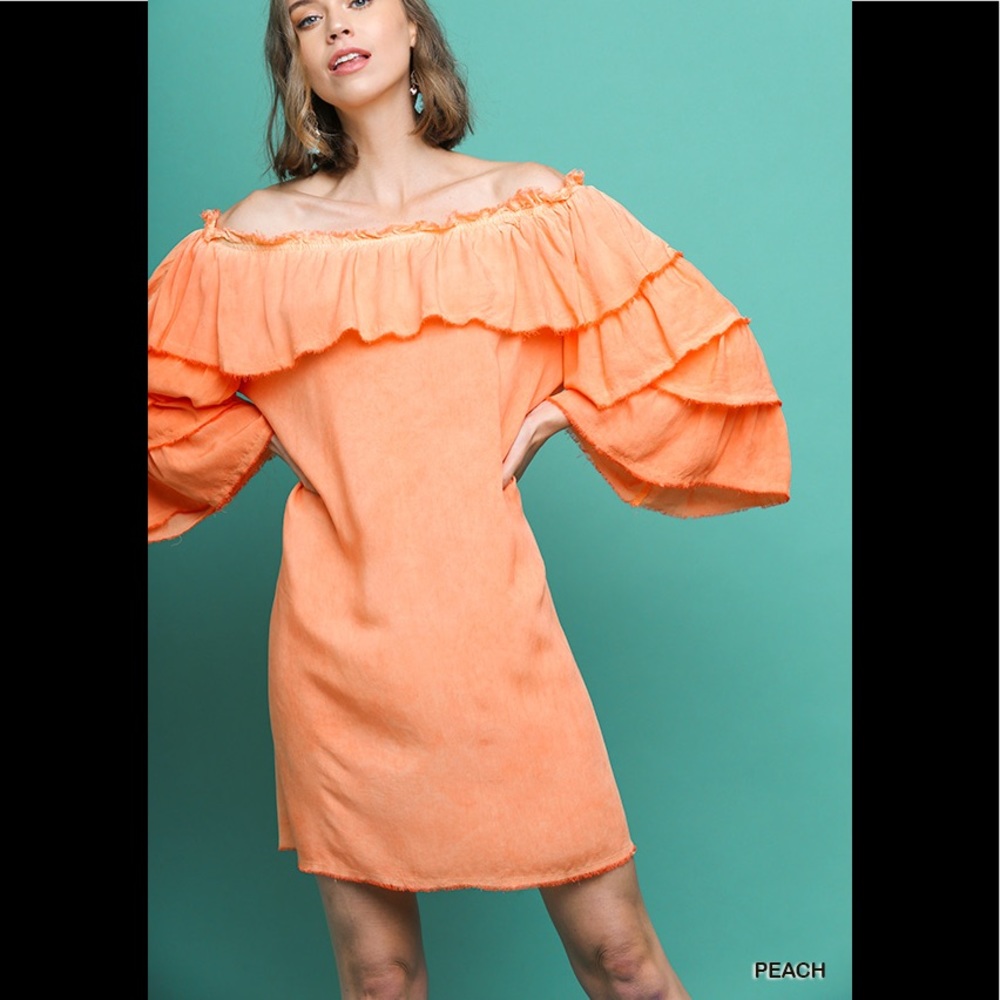Umgee off shoulder dress with frayed hem. NWT